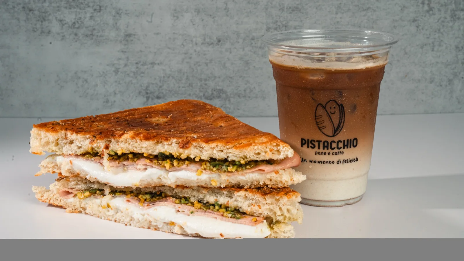 Pistacchione panini with iced coffee